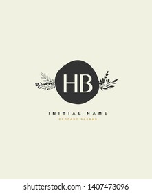 H B HB Beauty vector initial logo, handwriting logo of initial wedding, fashion, jewerly, heraldic, boutique, floral and botanical with creative template for any company or business.