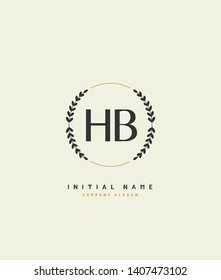 H B HB Beauty vector initial logo, handwriting logo of initial wedding, fashion, jewerly, heraldic, boutique, floral and botanical with creative template for any company or business.