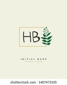 H B HB Beauty vector initial logo, handwriting logo of initial wedding, fashion, jewerly, heraldic, boutique, floral and botanical with creative template for any company or business.