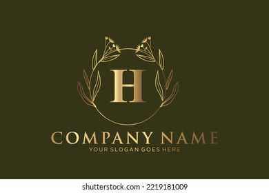 H Beauty vector initial logo gold, handwriting logo of initial signature, wedding, fashion, jewerly, boutique, floral and botanical with creative template for any company or business.