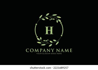 H Beauty vector initial logo, floral letters with flowers leaves and splatters isolated on white background. Vector illustration for wedding, greeting cards, invitations template design