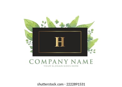 H Beauty vector initial logo, Golden floral letters with flowers leaves and gold splatters isolated on white background. Vector illustration for wedding, greeting cards, invitations template design