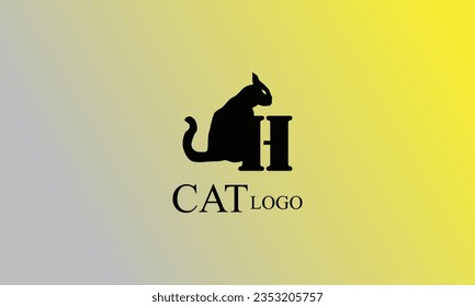 H black cat creative design, minimal logo with yellow Gary gradient background.
