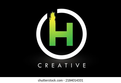 H Brush Letter Logo Design with Green White Circle. Creative Brushed Letters Icon Logo.