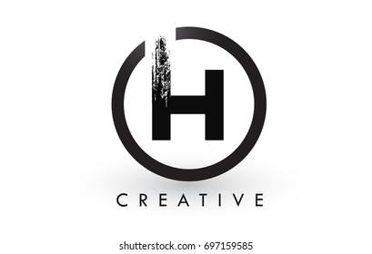 H Brush Letter Logo Design with Black Circle. Creative Brushed Letters Icon Logo.