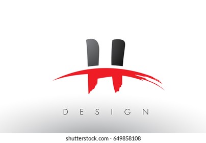 H Brush Logo Letters Design with Red and Black Colors and Brush Letter Concept.