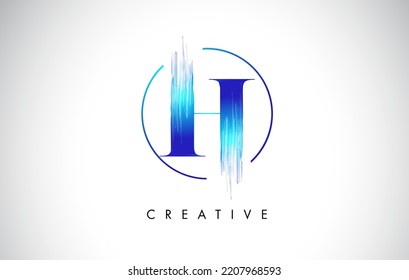 H Brush Stroke Letter Logo Design. Blue Paint Logo Leters Icon with Elegant Circle Vector Design.
