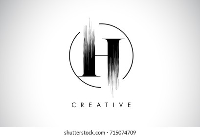 H Brush Stroke Letter Logo Design. Black Paint Logo Leters Icon with Elegant Circle Vector Design.