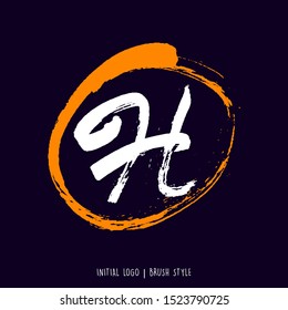 H brush style hand drawn lettering alphabet logo concept. symbol and icon of H