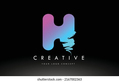 H Brushed Letter Logo. Black Brush Letters design with Artistic Brush stroke design.