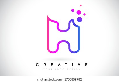 H Bubbles Letter Monogram Line Logo with Purple Violet Dots Modern Icon Design Vector