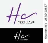 H, C, HC Initial letter logo. Alphabet HC Handwritten Signature logo