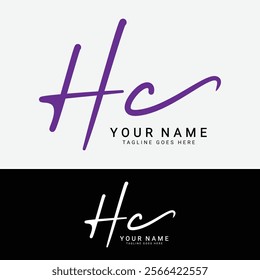 H, C, HC Initial letter logo. Alphabet HC Handwritten Signature logo