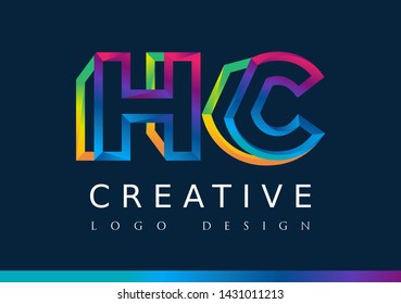 H C Logo. HC Letter Design Vector with Magenta blue and green yellow color.