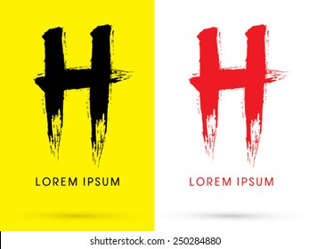 H ,Chinese brush grunge font ,designed using black and red brush handwriting, logo, symbol, icon, graphic, vector.
