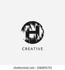 H Circle  Brush Stroke Letter Logo design. Monogram Black Paint Logo Letter Icon with Elegant circle brush shape Vector Design concept.