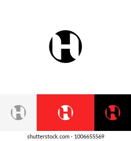 H in circle vector. Minimalism logo, icon, symbol, sign from inversion letters h. Flat logotype design with red color for company or brand.