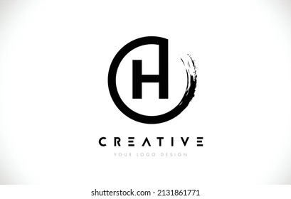 H Circular Letter Logo with Circle Brush Design and White Background.