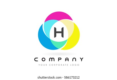 H Colorful Circular Letter Design with Rainbow Palette Colors Vector Illustration.