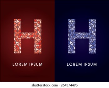 H, Colorful font, concept mosaic pattern, graphic, vector.
