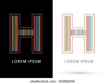 H ,Colorful Font, designed using colorful line graphic vector.