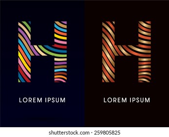 H ,colorful font and luxury font ,designed using colorful line on dark background, concept move, wave, water, freestyle, happy, fun, joy, fantasy ,logo, symbol, icon, graphic, vector.