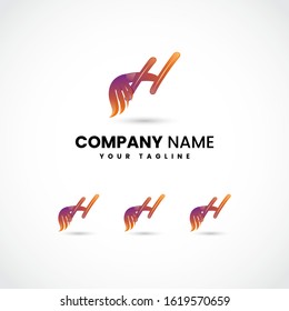 H Colorful Initial letters with wing logo icon design. branding Fashion, internet, boutique, wedding, jewelry, botanical monogram creative Vector logo Design template