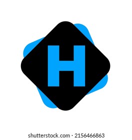 H company name initial letter monogram. H letter on curved square.
