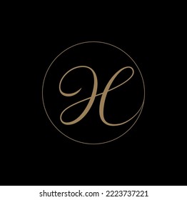 H company name initial letter in the golden icon. H monogram.