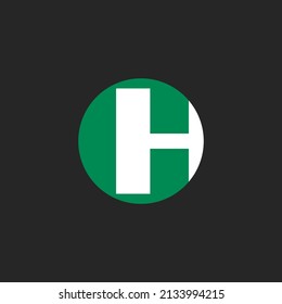 H conceptual letter mark logo. H logotype vector illustration. White on green circle shape logo design.