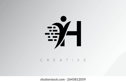 H Creative Digital Monogram Logo – Futuristic Letter mark Design Featuring Human Shape, Pixel Motion and Minimal Tech Style for Innovative Branding Identity