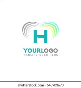 H Creative Logo. Abstract colorful vector illustration circle on a white background. Rainbow line icon.