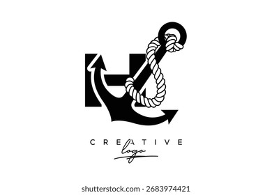 Logo de H Creative Monogram Latter con diseño de ancla y cuerda