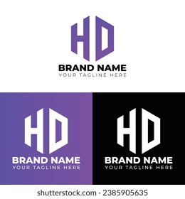 H D Double Letters Polygon Logo, Two letters H D logo design, Minimalist creative vector logo design template