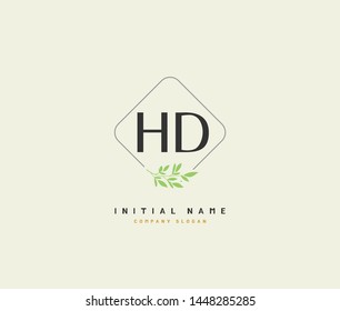 H D HD Beauty vector initial logo, handwriting logo of initial signature, wedding, fashion, jewerly, boutique, floral and botanical with creative template for any company or business.