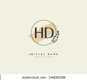 H D HD Beauty vector initial logo, handwriting logo of initial signature, wedding, fashion, jewerly, boutique, floral and botanical with creative template for any company or business.