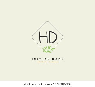 H D HD Beauty vector initial logo, handwriting logo of initial signature, wedding, fashion, jewerly, boutique, floral and botanical with creative template for any company or business.
