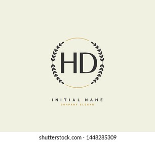 H D HD Beauty vector initial logo, handwriting logo of initial signature, wedding, fashion, jewerly, boutique, floral and botanical with creative template for any company or business.