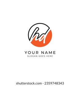 H, D, HD Initial letter handwritten and signature vector image template in round shape log