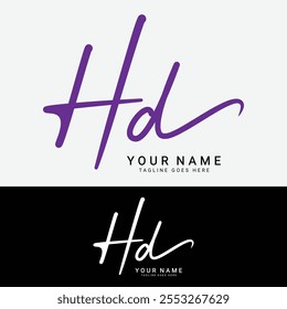 H, D, HD Initial letter logo. Alphabet HD Handwritten Signature logo