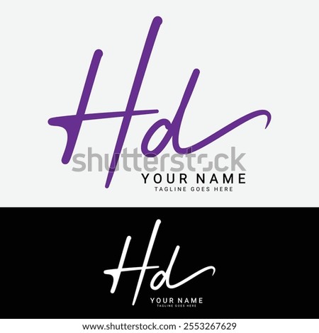H, D, HD Initial letter logo. Alphabet HD Handwritten Signature logo