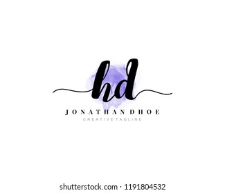 H D HD Initial watercolor logo on white background. Logo template vector