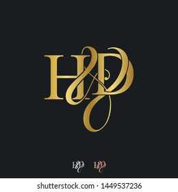 H & D HD logo initial vector mark. Initial letter H & D HD luxury art vector mark logo, rose gold, silver, gold color on black background.