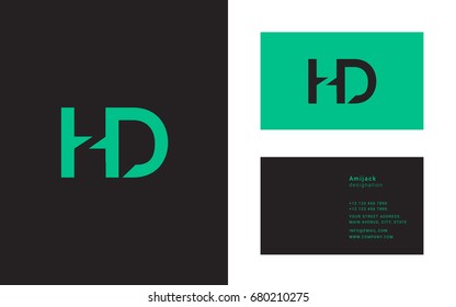 H D joint letter logo design with business card template