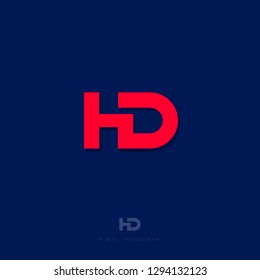 H and D letters. H, D red monogram. Web, user interface icon.  