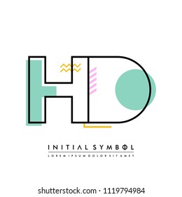 H D Memphis letter style, initial logo template vector full color.