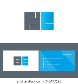 H E bold letter design vector with business card template