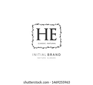 H E HE Beauty vector initial logo, handwriting logo of initial signature, wedding, fashion, jewerly, boutique, floral and botanical with creative template for any company or business.