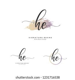 H E HE Initial letter handwriting and  signature logo.