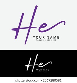 H, E, HE Initial letter logo. Alphabet HE Handwritten Signature logo